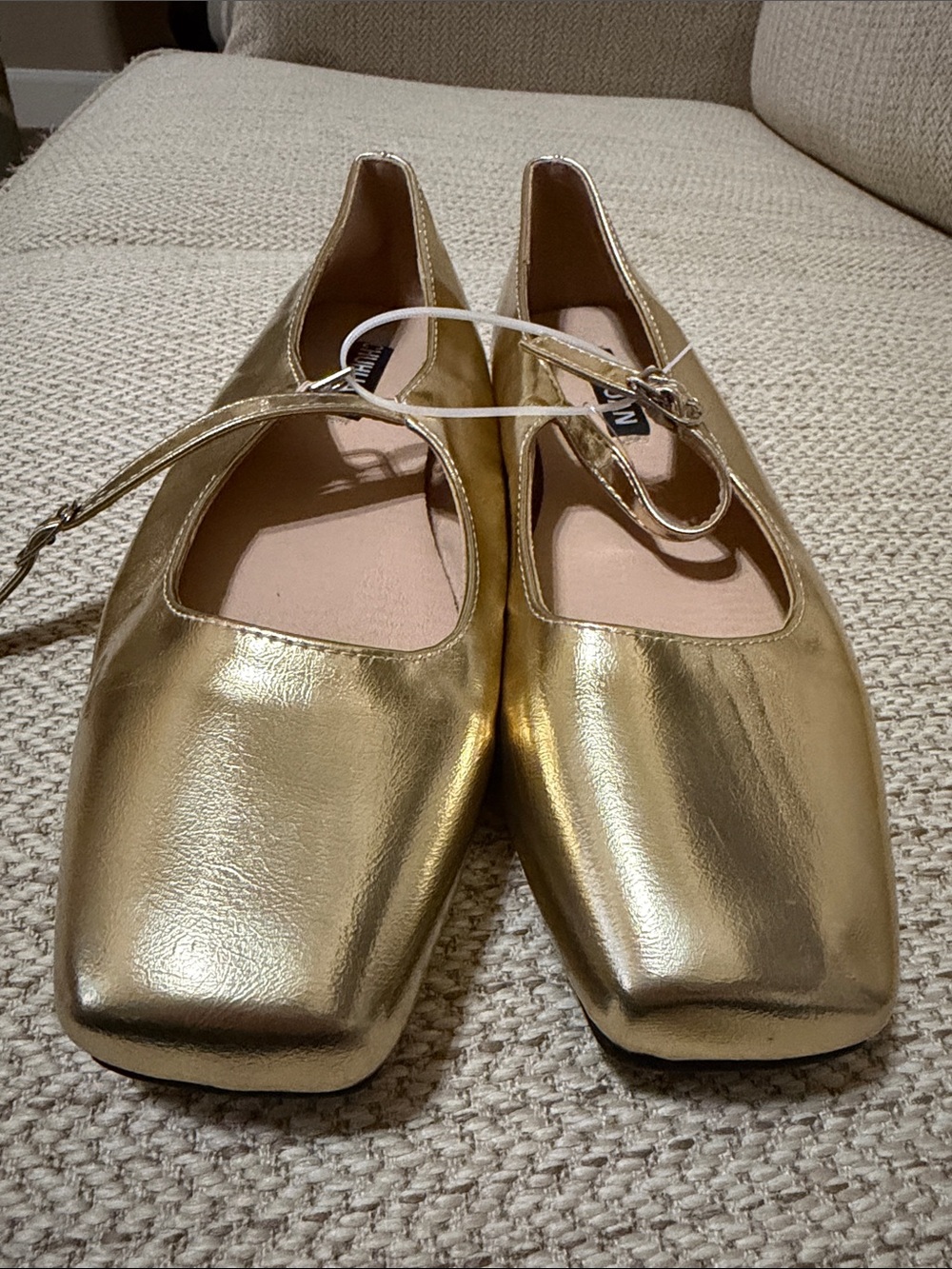 Metallic Gold Square-Toe Mary Jane Flats